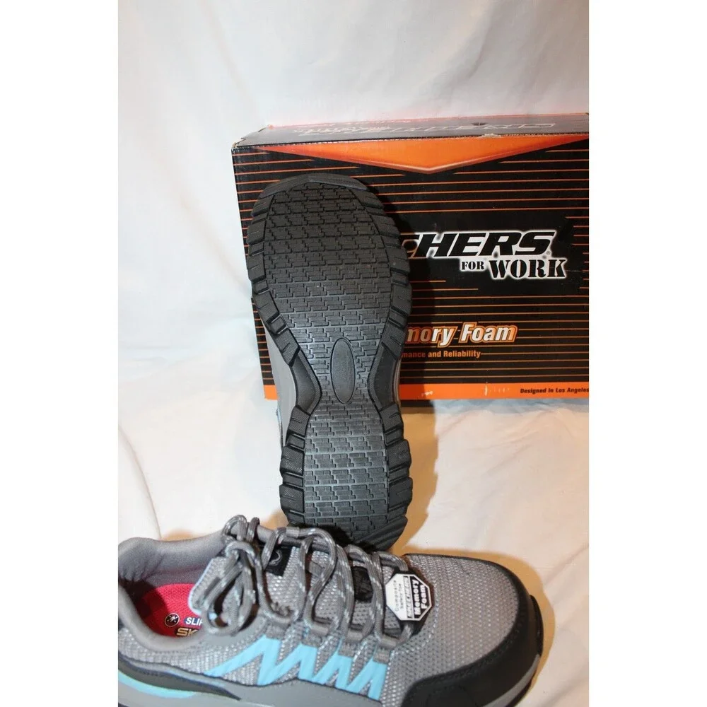 SKETCHERS WOMEN'S WORK FANZTER COMP TOE SNEAKERS NIB SZ 7 GRAY BLUE